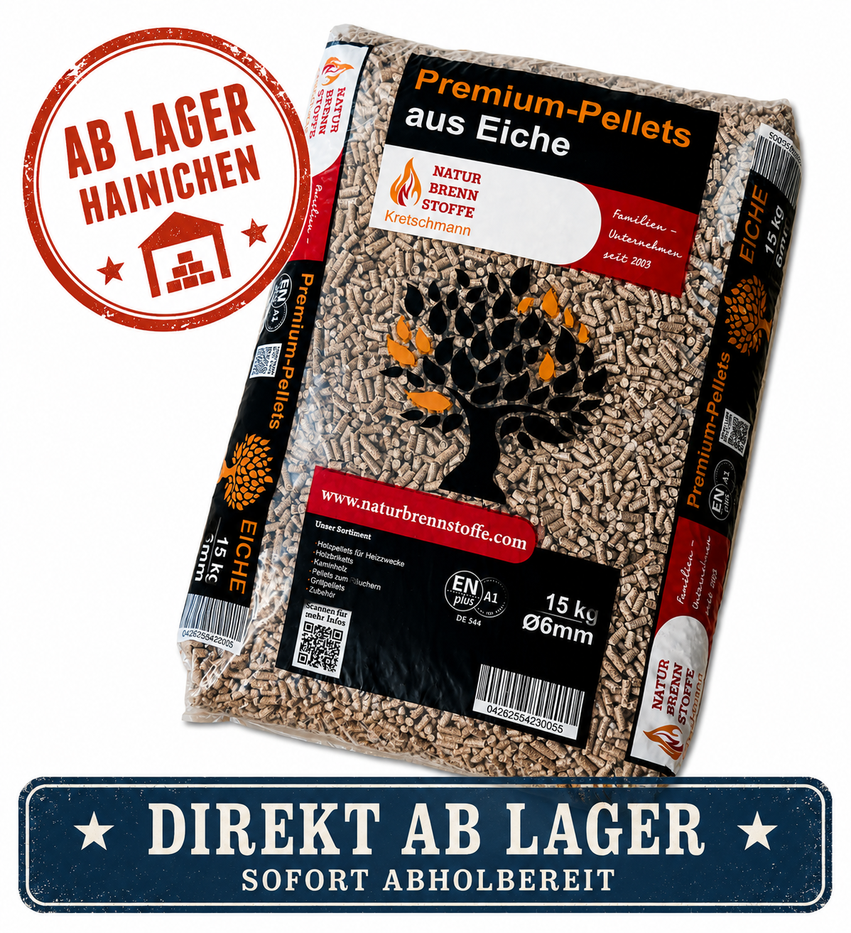 Eichen-Pellets "Naturbrennstoffe" ENplusA1 ab Lager