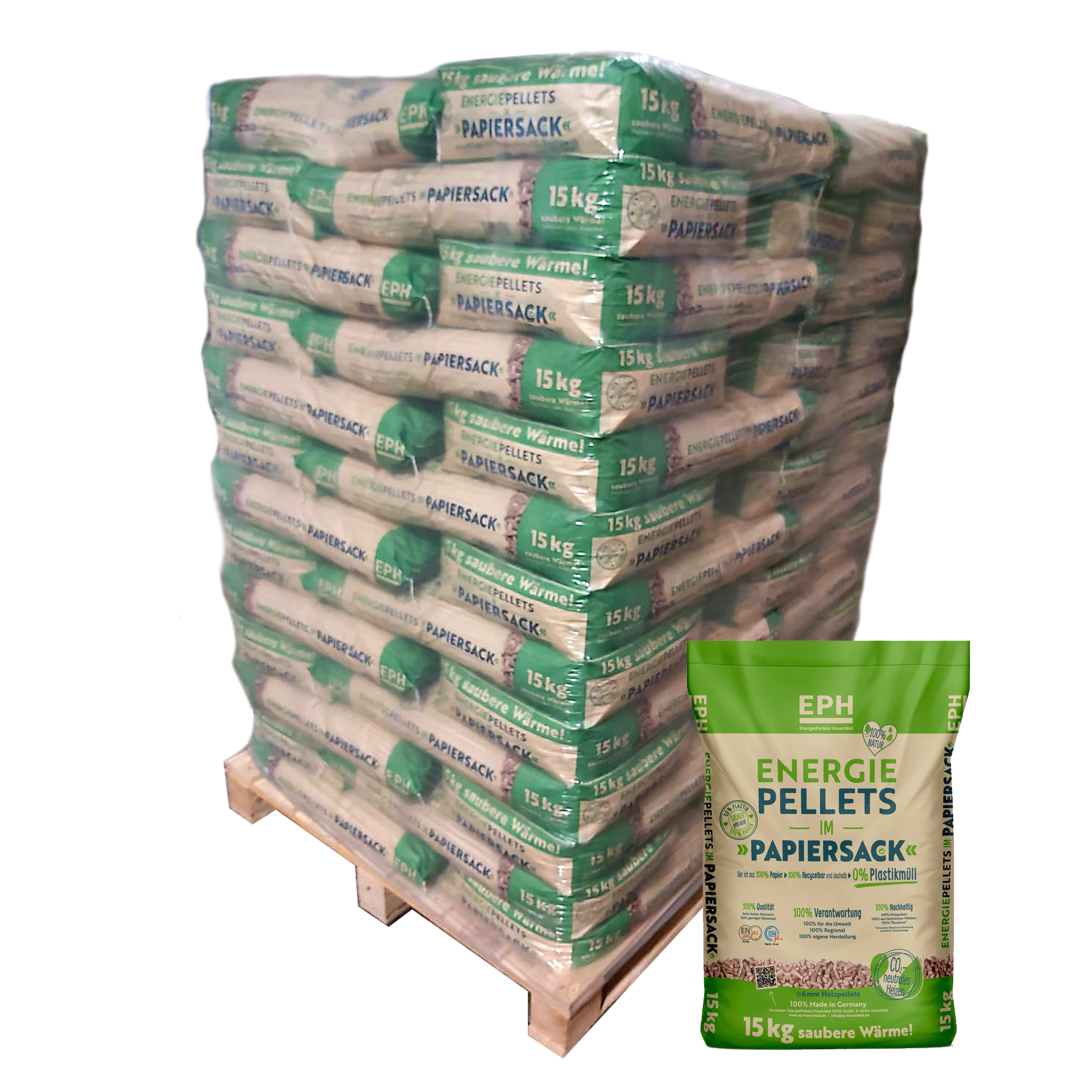 15kg Deutsche Nadelholz-Pellets "EPH" im Papier-Sack