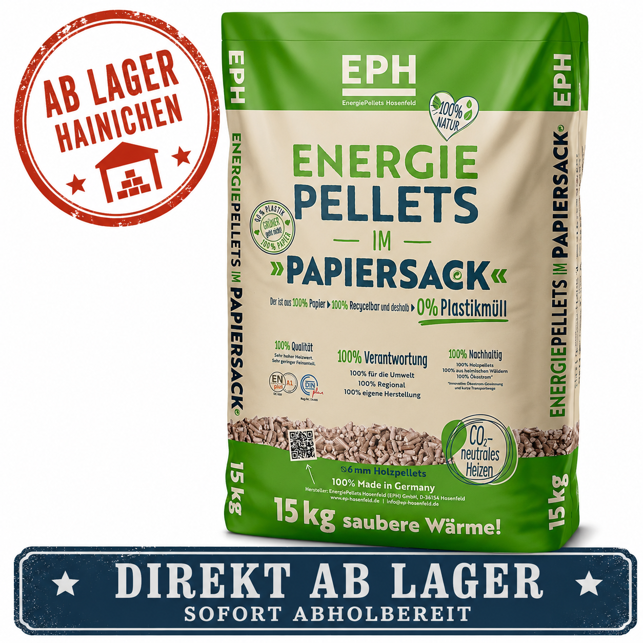 Deutsche Nadelholz-Pellets "EPH" im Papier-Sack ab Lager