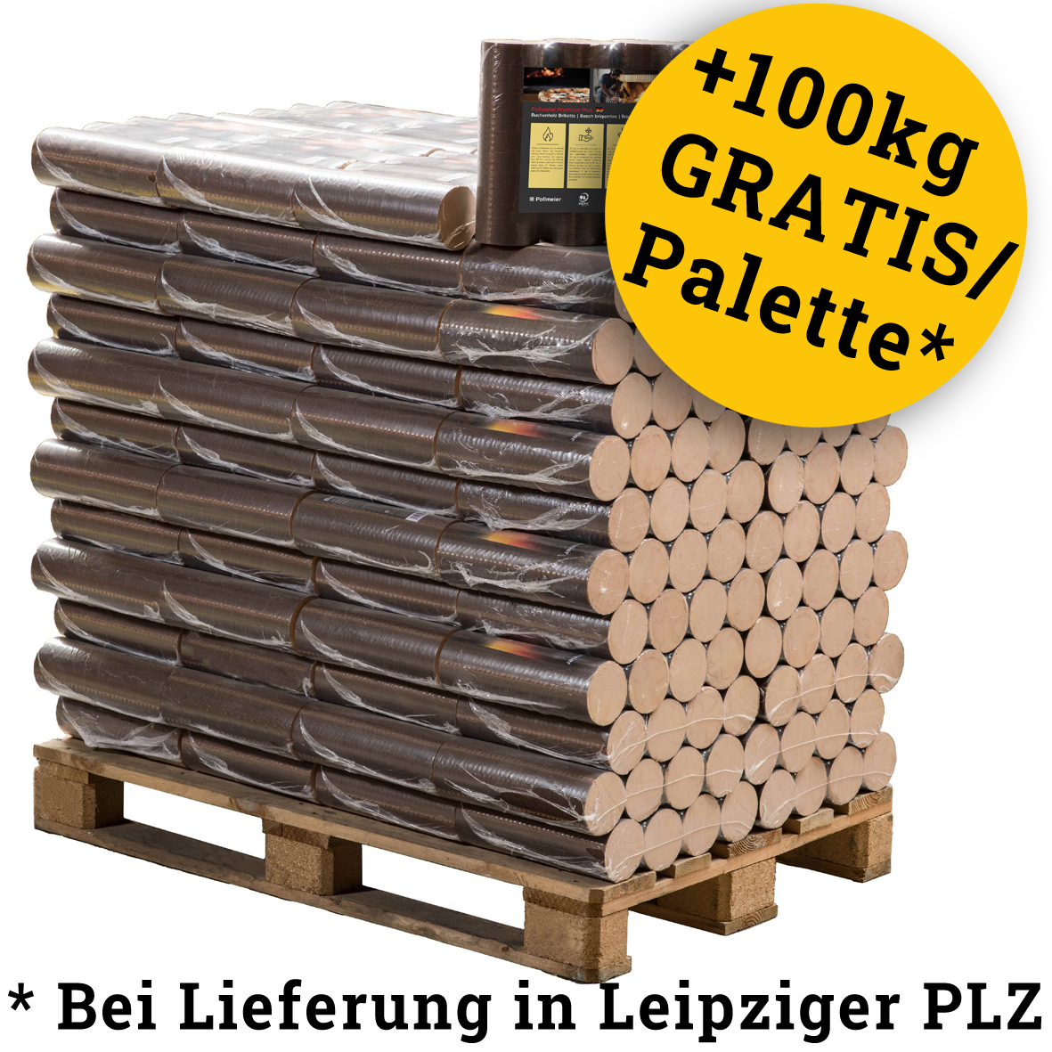 960kg Pollmeier - Runde Buchen Briketts in 10kg-Packungen