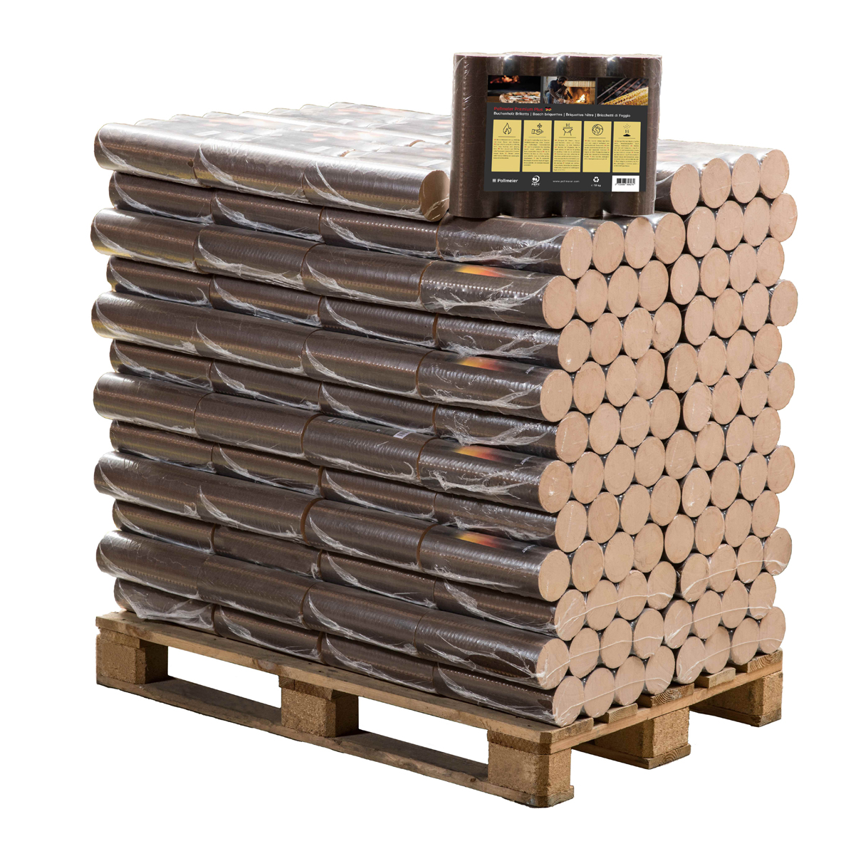 960kg Pollmeier - Runde Buchen Briketts in 10kg-Packungen 960kg Pollmeier - Runde Buchen Briketts in 10kg-Packungen