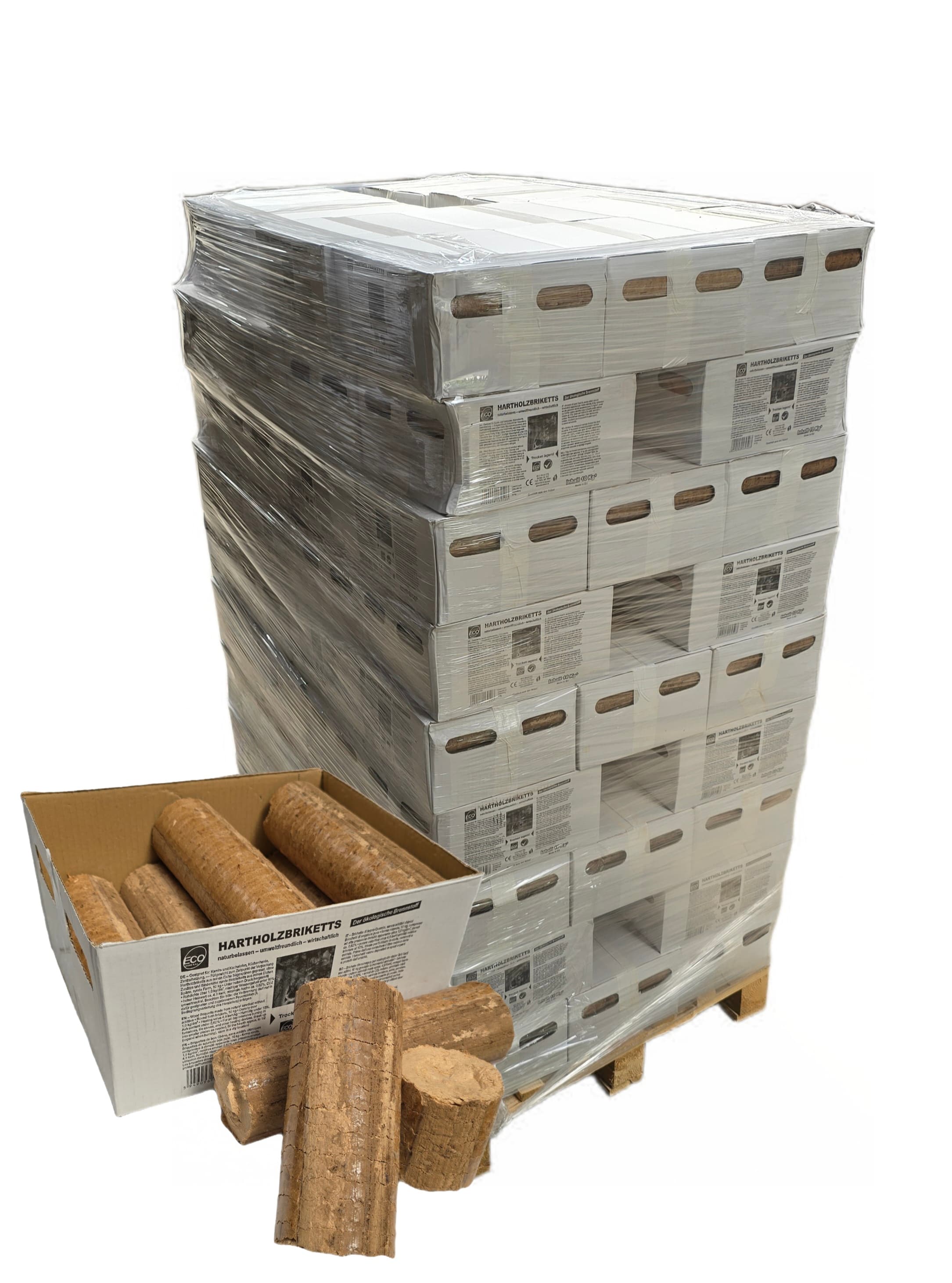 900kg Runde Eichen Briketts in 10kg im Karton 900kg Runde Eichen Briketts in 10kg im Karton