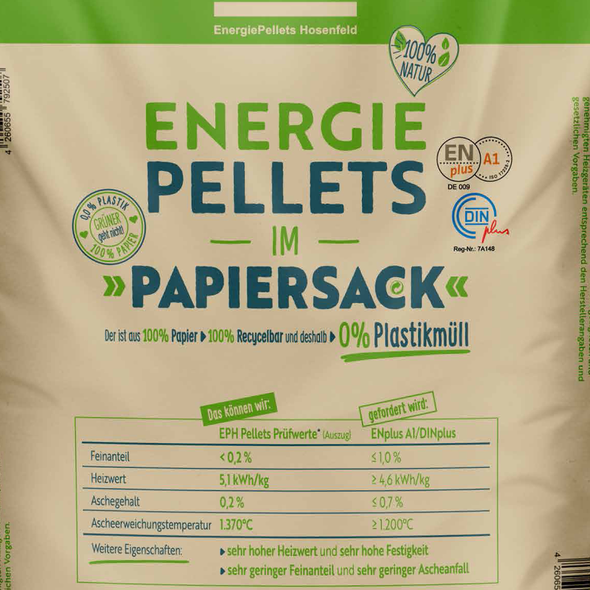 975kg Deutsche Nadelholz-Pellets "EPH" im Papier-Sack